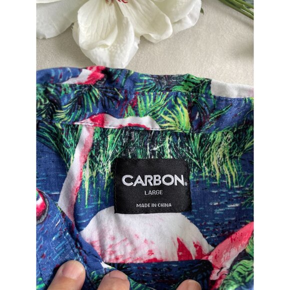 Carbon Flamingo Tropical Graphic Button-Up Shirt Large Short Sleeves Cotton - Picture 6 of 8